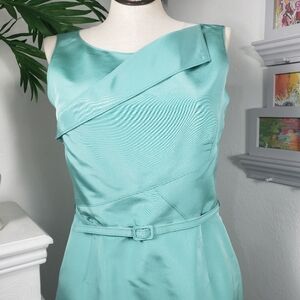 Oscar de la Renta Silk Tafetta Satin Belted Blue Retro Vintage Sz 12